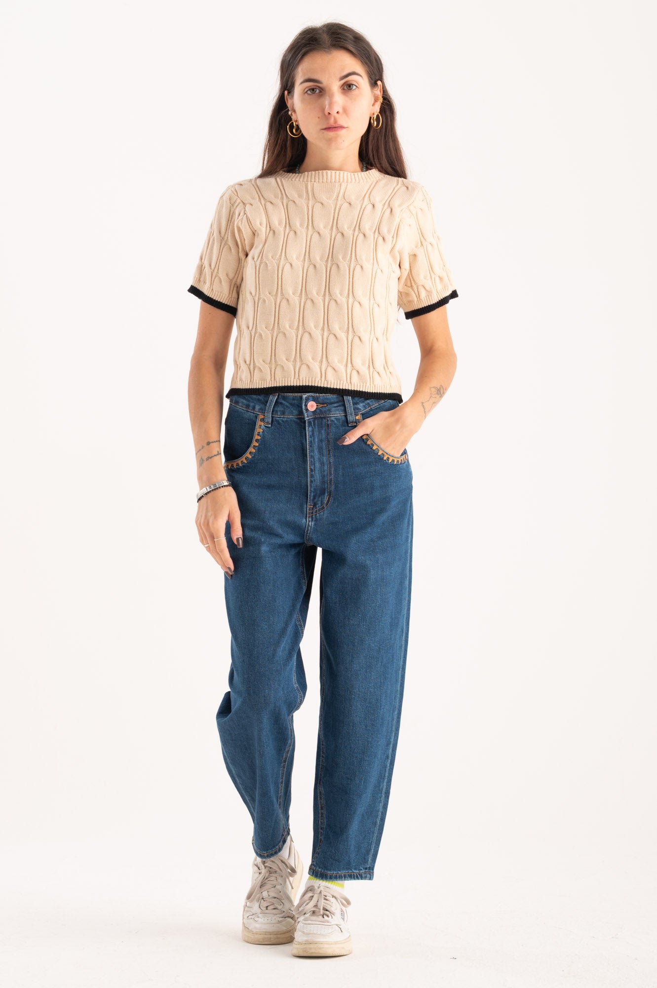 Maglia trecce bordini