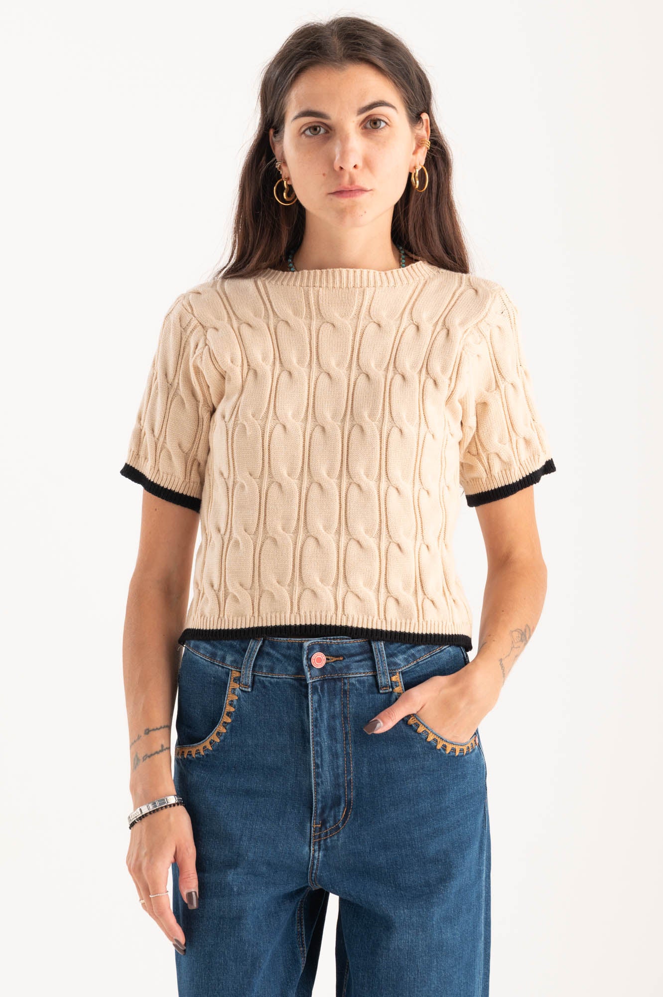 Maglia trecce bordini