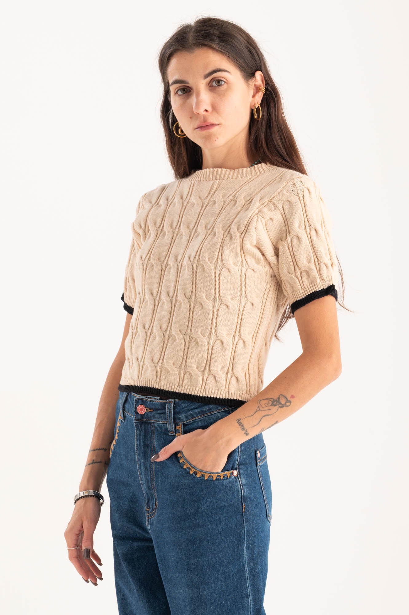 Maglia trecce bordini