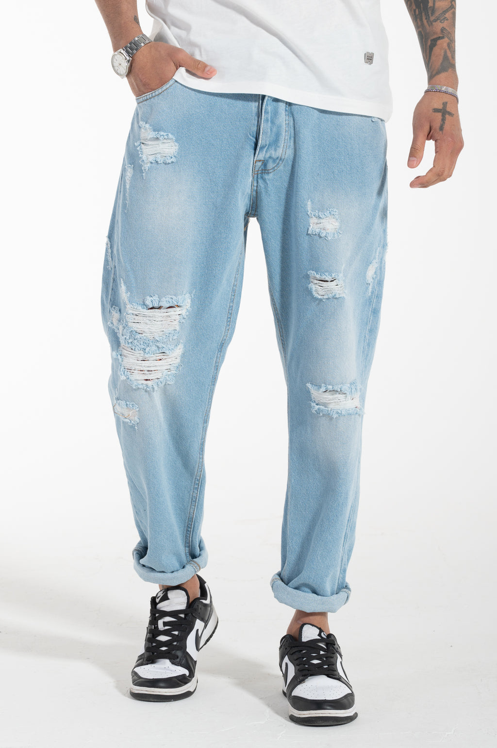 Jeans strappato cropped fit